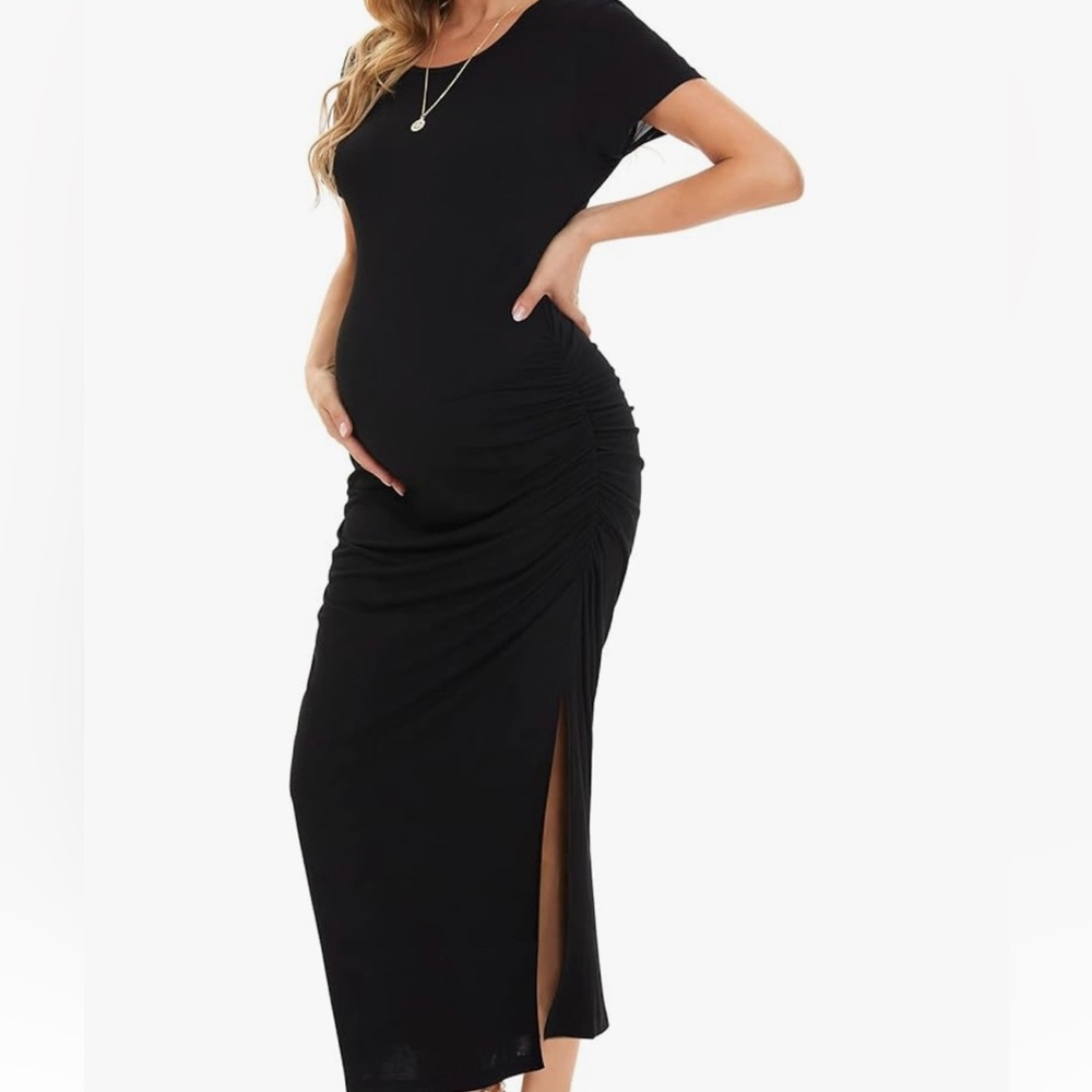 SMALLSHOW Black Maternity Maxi Dress w/ Side Slits – Size Large